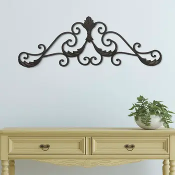 11" X 32" Brown Metal Rustic Scroll Hanging Dimensional Sculpture