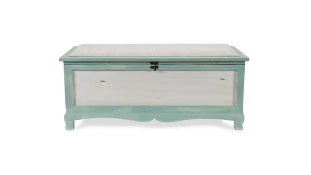 Rectangular Green Wooden With Seat Cushion And Inside Storage Bench