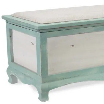 Rectangular Green Wooden With Seat Cushion And Inside Storage Bench
