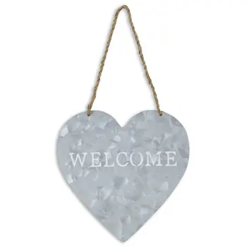 10" Gray Galvanized Metal Heart Shaped Welcome Wall Decor