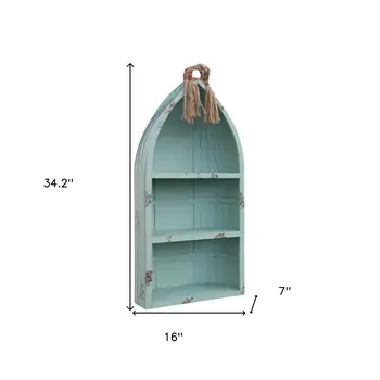 34" Aqua Blue Wood Canoe Hanging Shelf