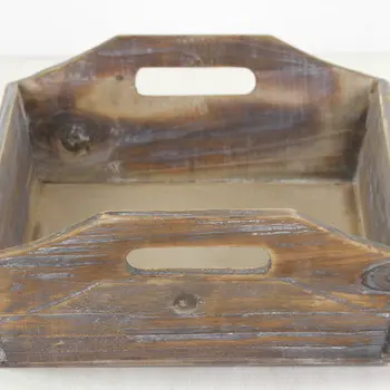 Dark Brown Finish Wood Serving Tray With Handles