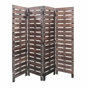 72" Brown Folding Four Panel Screen Room Divider
