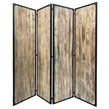 84" Brown Solid Wood Folding Four Panel Screen Room Divider