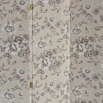 71" Beige and Black Fabric Folding Three Panel Screen Room Divider