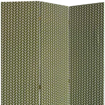 71" Green Fabric Folding Three Panel Screen Room Divider