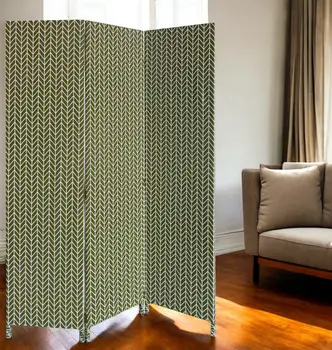 71" Green Fabric Folding Three Panel Screen Room Divider