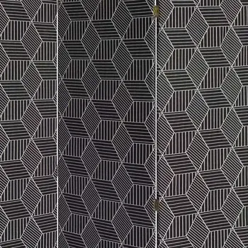 71" Black and White Fabric Folding Three Panel Screen Room Divider