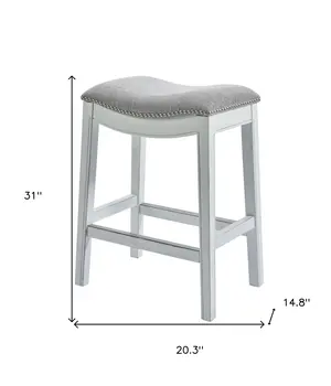 31" Light Gray And White Upholstered And Solid Wood Backless Bar Height Bar Chair