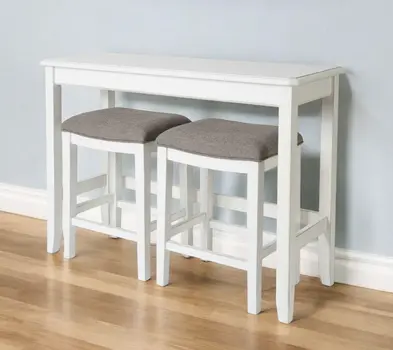 49" Three Piece White Wood Rectangular Bar Table With Two Stools