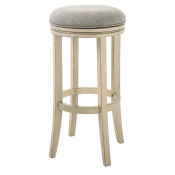 30" Gray and Ivory Fabric and Solid Wood Backless Bar Height Swivel Bar Chair