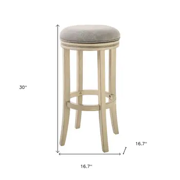 30" Gray and Ivory Fabric and Solid Wood Backless Bar Height Swivel Bar Chair