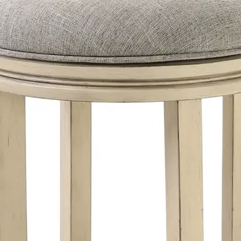30" Gray and Ivory Fabric and Solid Wood Backless Bar Height Swivel Bar Chair