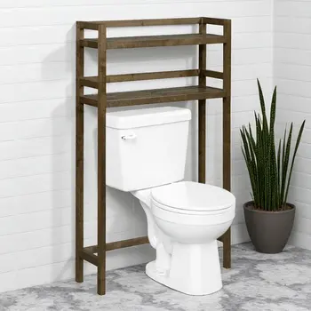 48" Chestnut Finish 2 Tier Solid Wood Over Toilet Organizer