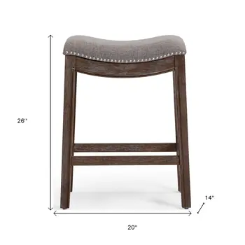 26" Gray and Brown Fabric and Solid Wood Backless Counter Height Bar Chair