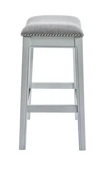 26" Gray and White Solid Wood and Linen Blend Backless Counter Height Bar Chair
