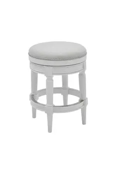 26" White Solid Wood and Fabric Backless Counter Height Swivel Bar Chair