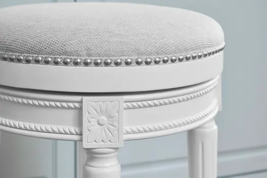 26" White Solid Wood and Fabric Backless Counter Height Swivel Bar Chair