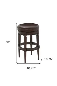 31" Brown Faux Leather and Solid Wood Backless Counter Height Swivel Bar Chair