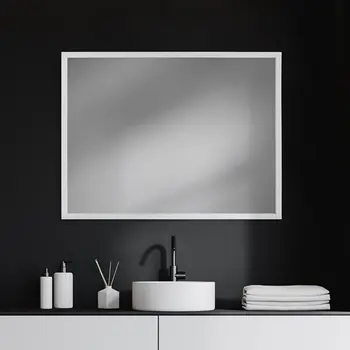 Rectangle White Accent Mirror With Crisp White Finish Frame