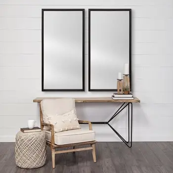 Rectangle Black Accent Mirror With Oxidized Finish Frame