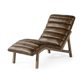 54" Brown Genuine Leather Tufted Distressed Lounge Chair
