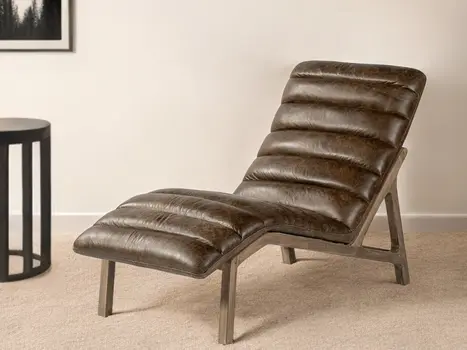 54" Brown Genuine Leather Tufted Distressed Lounge Chair