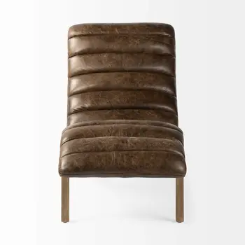 54" Brown Genuine Leather Tufted Distressed Lounge Chair