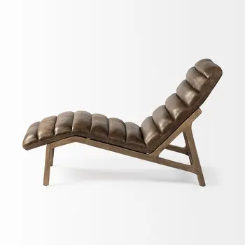 54" Brown Genuine Leather Tufted Distressed Lounge Chair