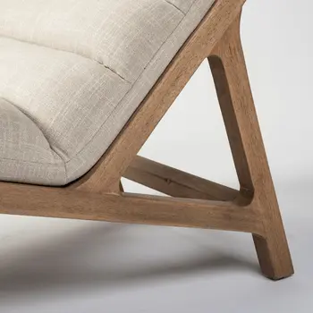 54" Cream and Brown Fabric Tufted Lounge Chair