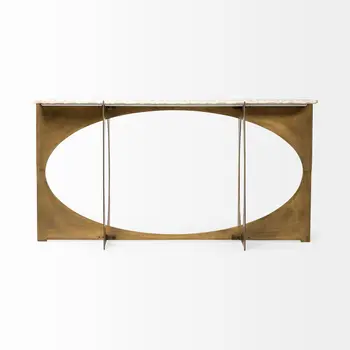 59" White and Gold Genuine Marble and Metal Geo Base Console Table