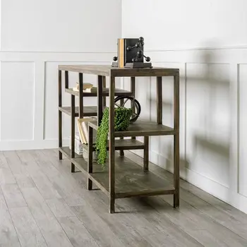 66" Brown Solid Wood Frame Console Table Five Shelves