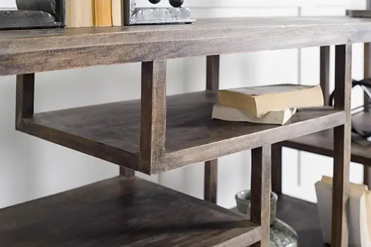 66" Brown Solid Wood Frame Console Table Five Shelves