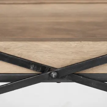 80" Light Brown and Black Solid Wood and Iron Console Table With Two Shelves