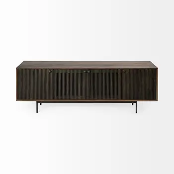 20" Brown Solid Wood Cabinet Enclosed Storage TV Stand