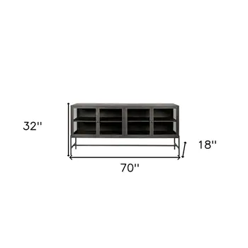70" Black Solid Wood Sideboard with Four Glass Doors