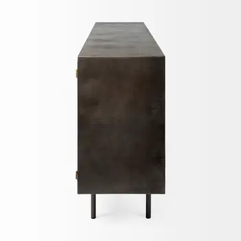Dark Brown Mango Wood Finish Sideboard With 4 Cabinet Doors