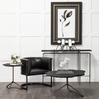 17" Black and Silver Slate Six Leg Console Table