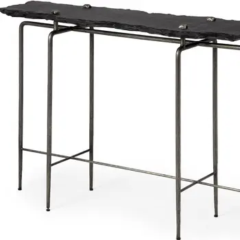 17" Black and Silver Slate Six Leg Console Table