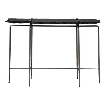 17" Black and Silver Slate Six Leg Console Table
