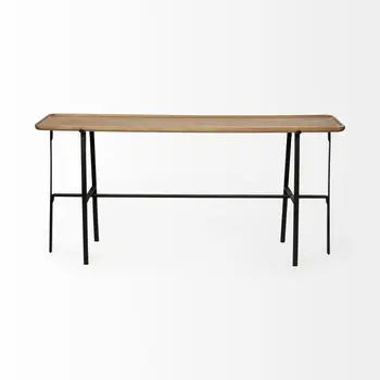 14" Brown and Black Solid Wood Trestle Console Table