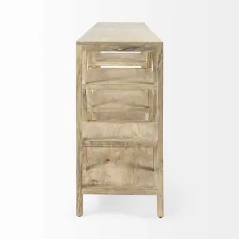 66" Light Brown Solid Wood Console Table Geometric Shelves