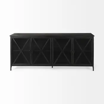 16" Black Iron Sideboard with Four Glass Doors