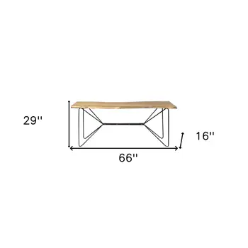 66" Natural and Black Solid Wood and Iron Abstract Base Console Table