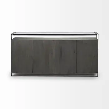 18" Black And Gray Solid Wood Sideboard