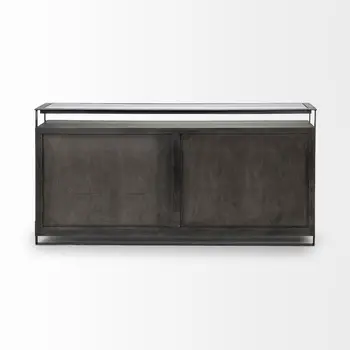 18" Black And Gray Solid Wood Sideboard