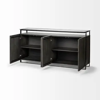 18" Black And Gray Solid Wood Sideboard