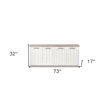 73" Brown and White Solid Wood Sideboard with Four Doors