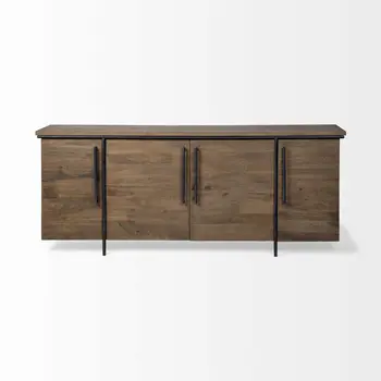 Brown Solid Mango Wood Finish Sideboard With 4 Door Cabinets
