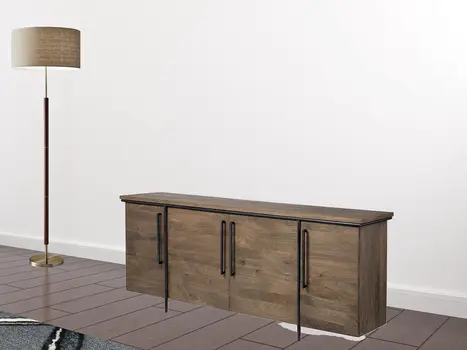 Brown Solid Mango Wood Finish Sideboard With 4 Door Cabinets